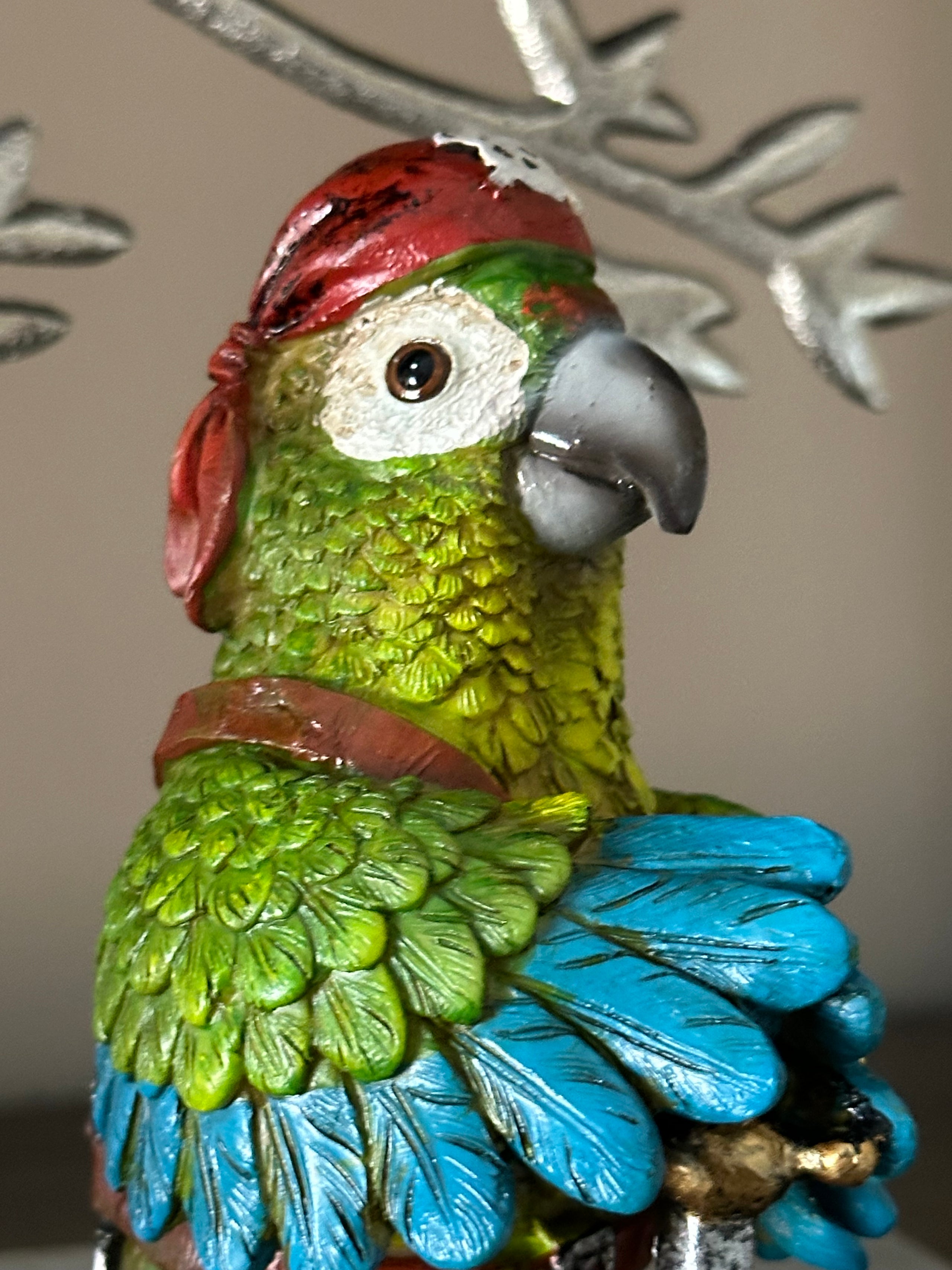 Peg Leg Pirate Parrot Figurine detailed bright colors statue Table